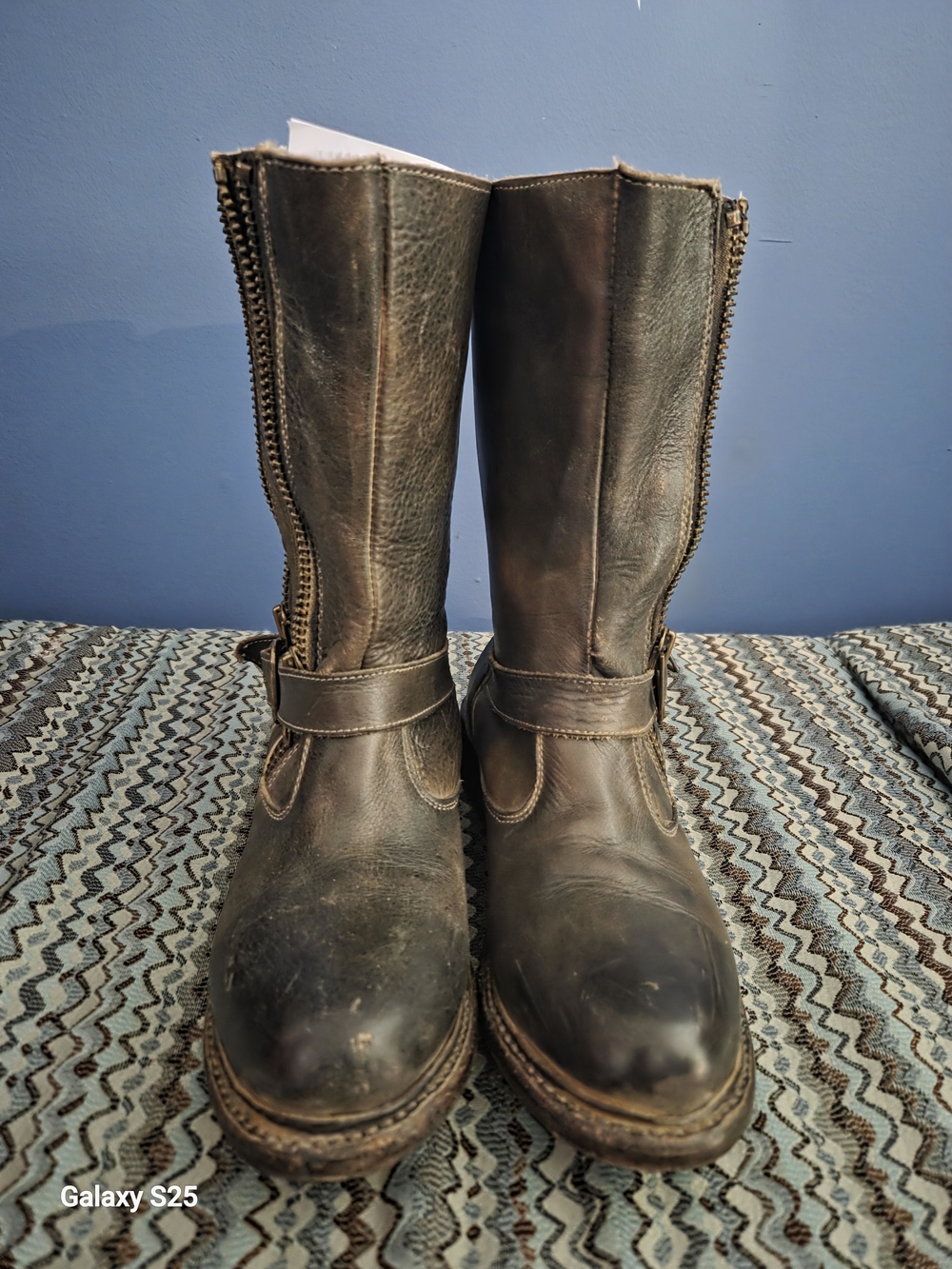 Brown Leather Motorcycle Boots with Side Zippers - Picture 7 of 10